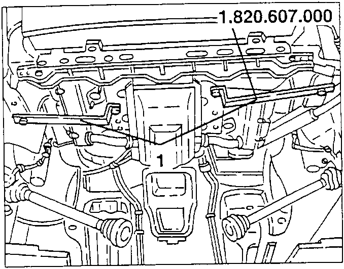 Diagram showing engine with safety brackets 1.820.607.000 installed