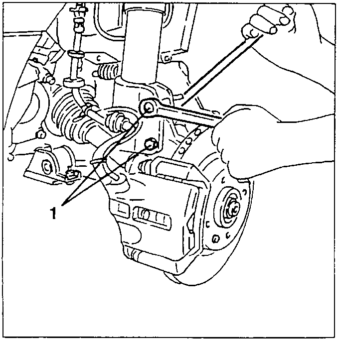 Diagram showing the left-hand upright being slackened and withdrawn from the shock absorber.
