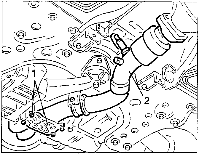 Gearshift control rod removal: 1. Gearshift control rod, 2. Screw