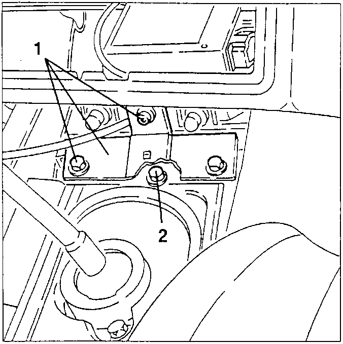 Gearshift control rod removal: 1. Gearshift control rod, 2. Screw