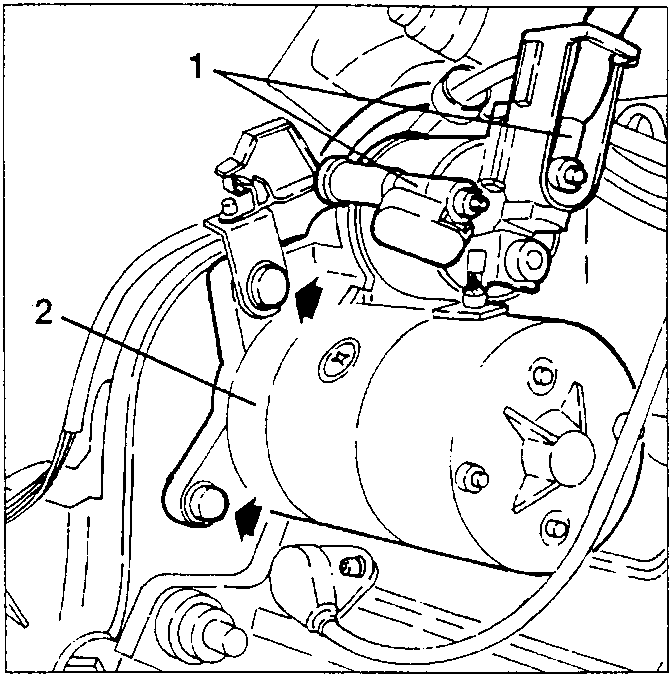 Starter motor with electrical connections and fastening screws