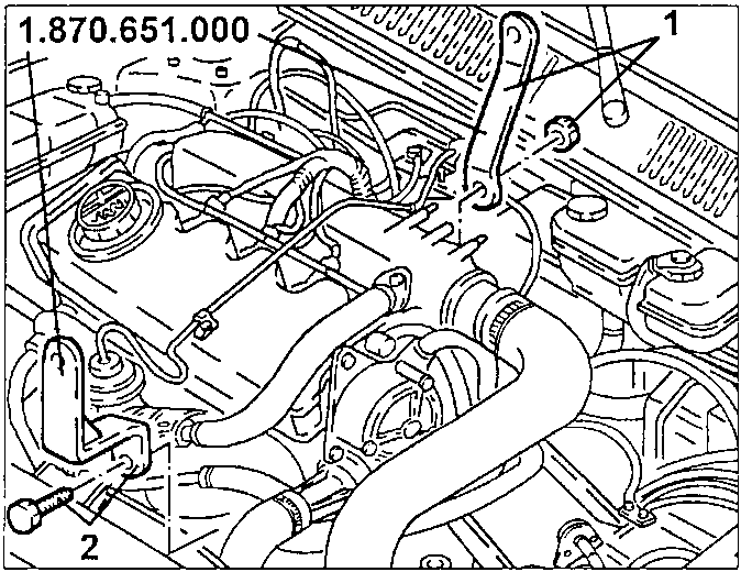 Engine bay showing rear and front brackets