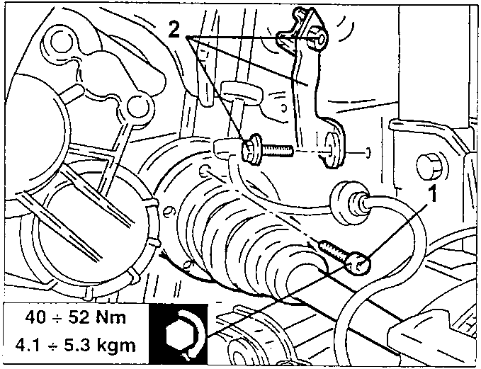 Power steering pipe support bracket removal with torque specification 40 ÷ 52 Nm (4.1 ÷ 5.3 kgm)