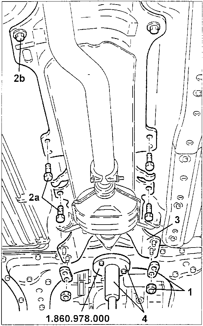Support for gearshift and handbrake control levers with screws 2a and 2b, and tool 1.860.978.000