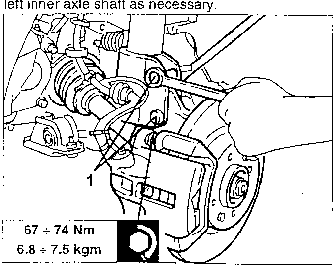 Diagram showing left upright and shock absorber with torque specification