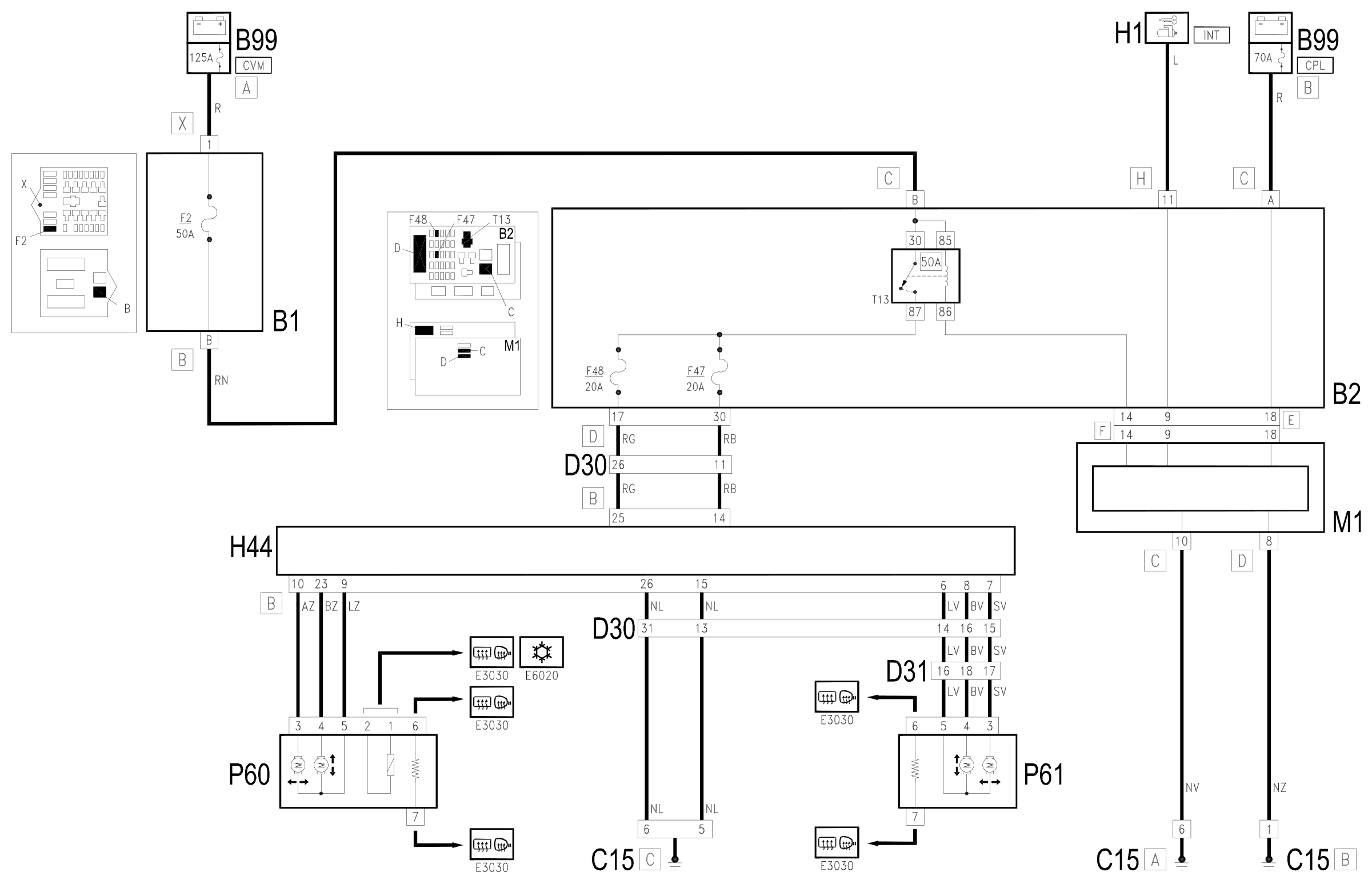 Wiring diagram E3032 EXTERNAL MIRRORS ADJUSTMENT