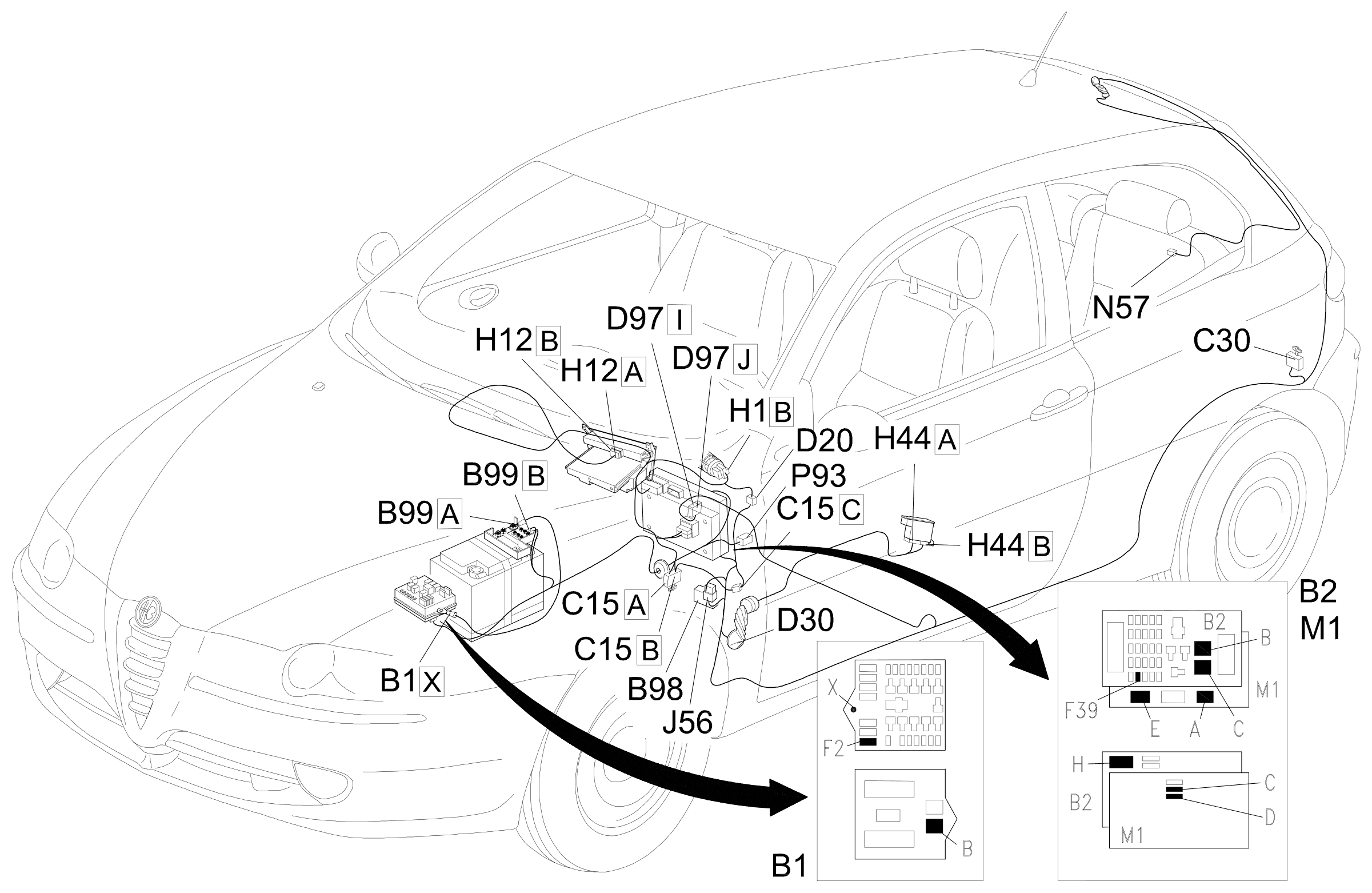 Location of components, E3046
