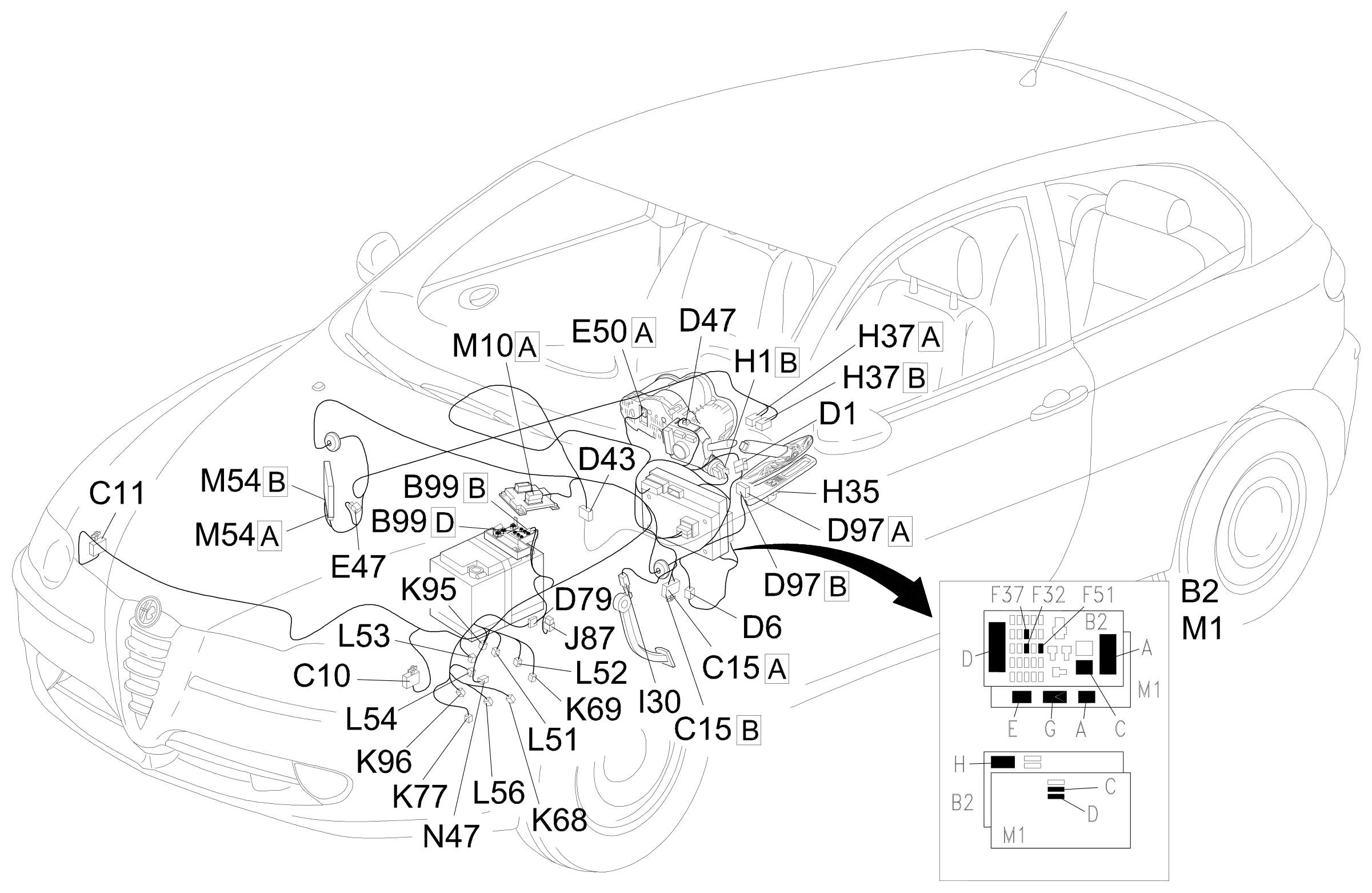 Location of components, E7051