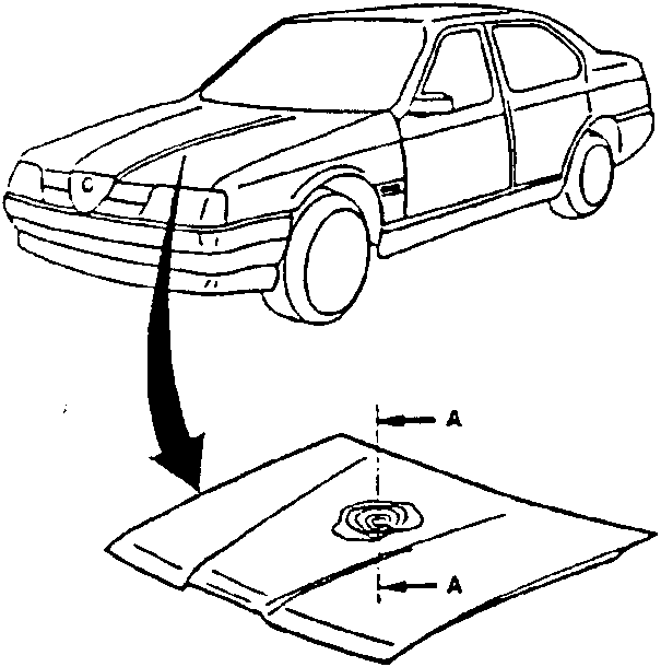 Car with arrow pointing to a metal sheet labeled A and A.