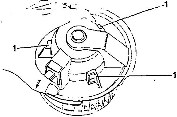 Close-up of electric fan with part 1 indicated