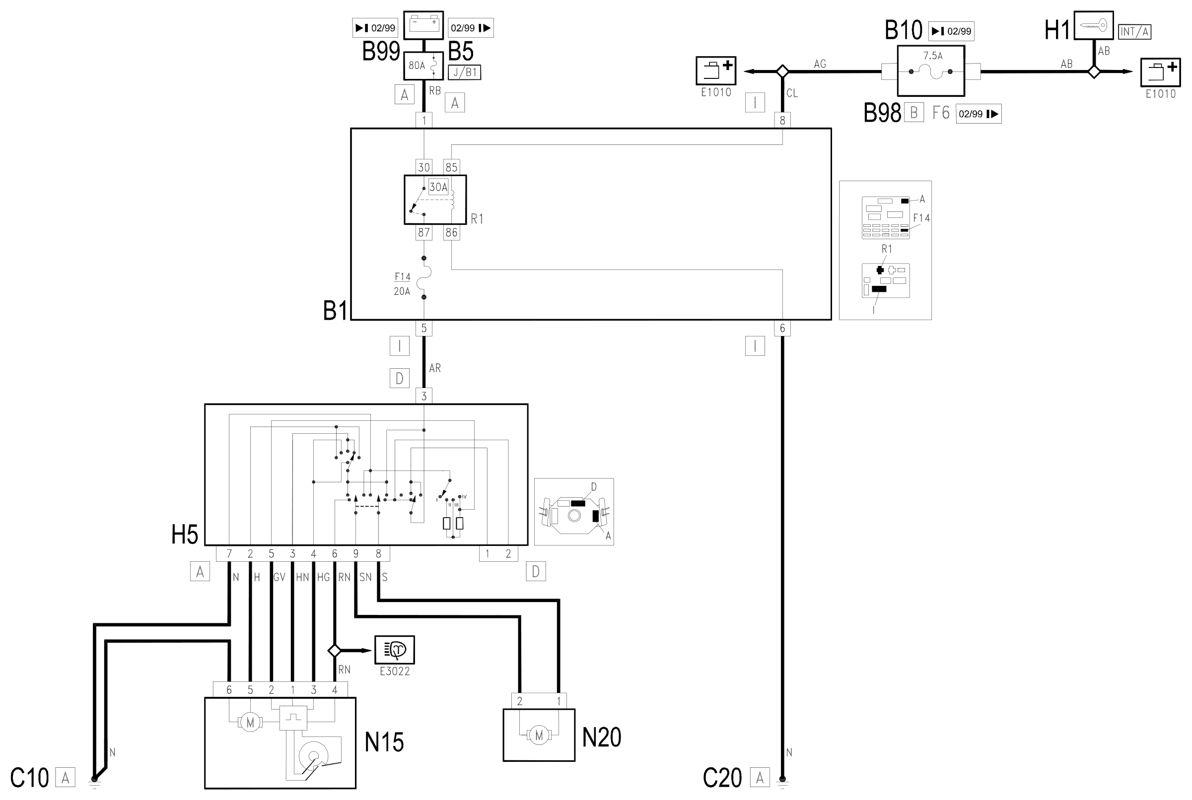 Wiring diagram E3020 WINDSCREEN WIPERS/WASHERS