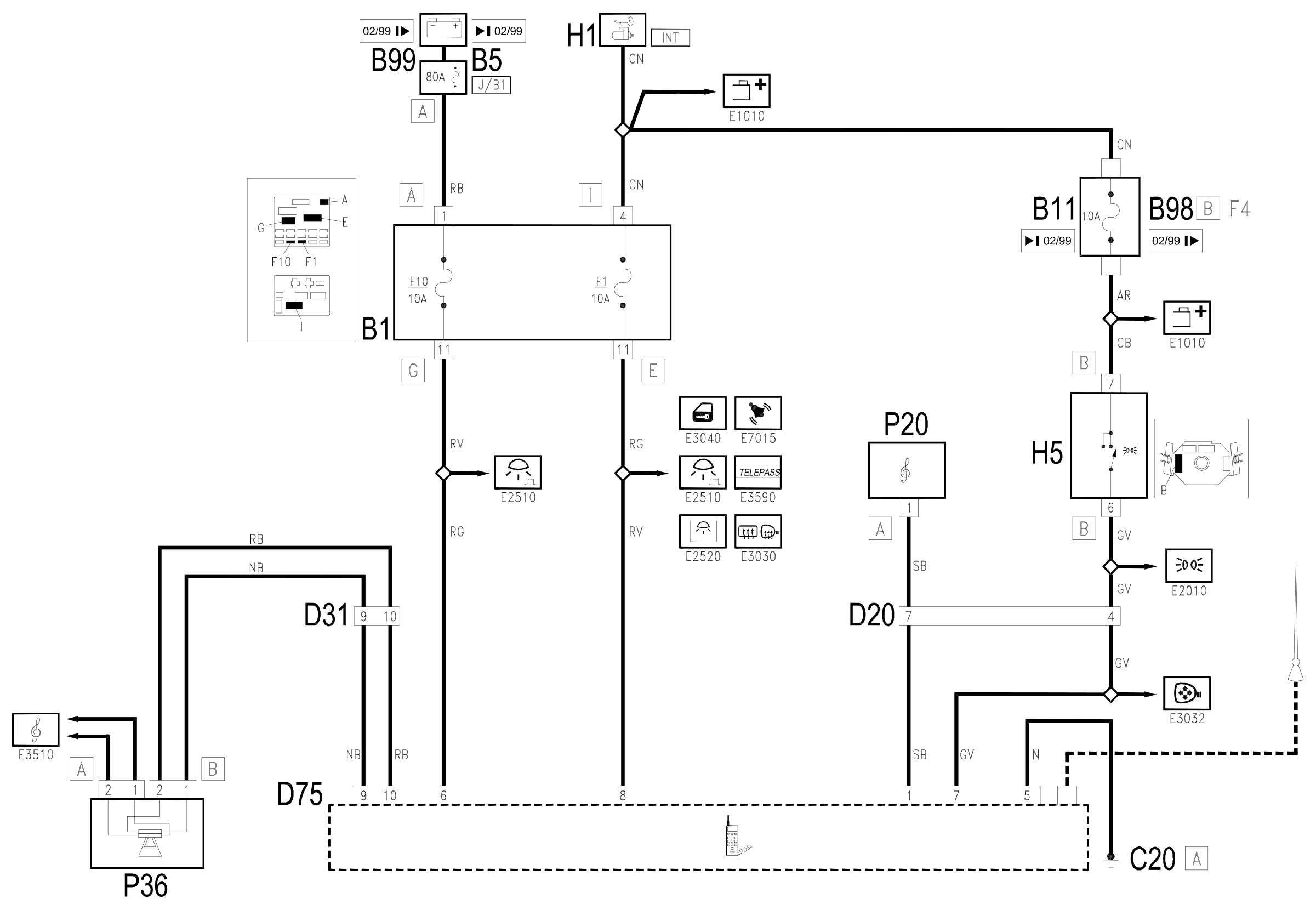 Wiring diagram E3580 MOBILE TELEPHONE ARRANGEMENT