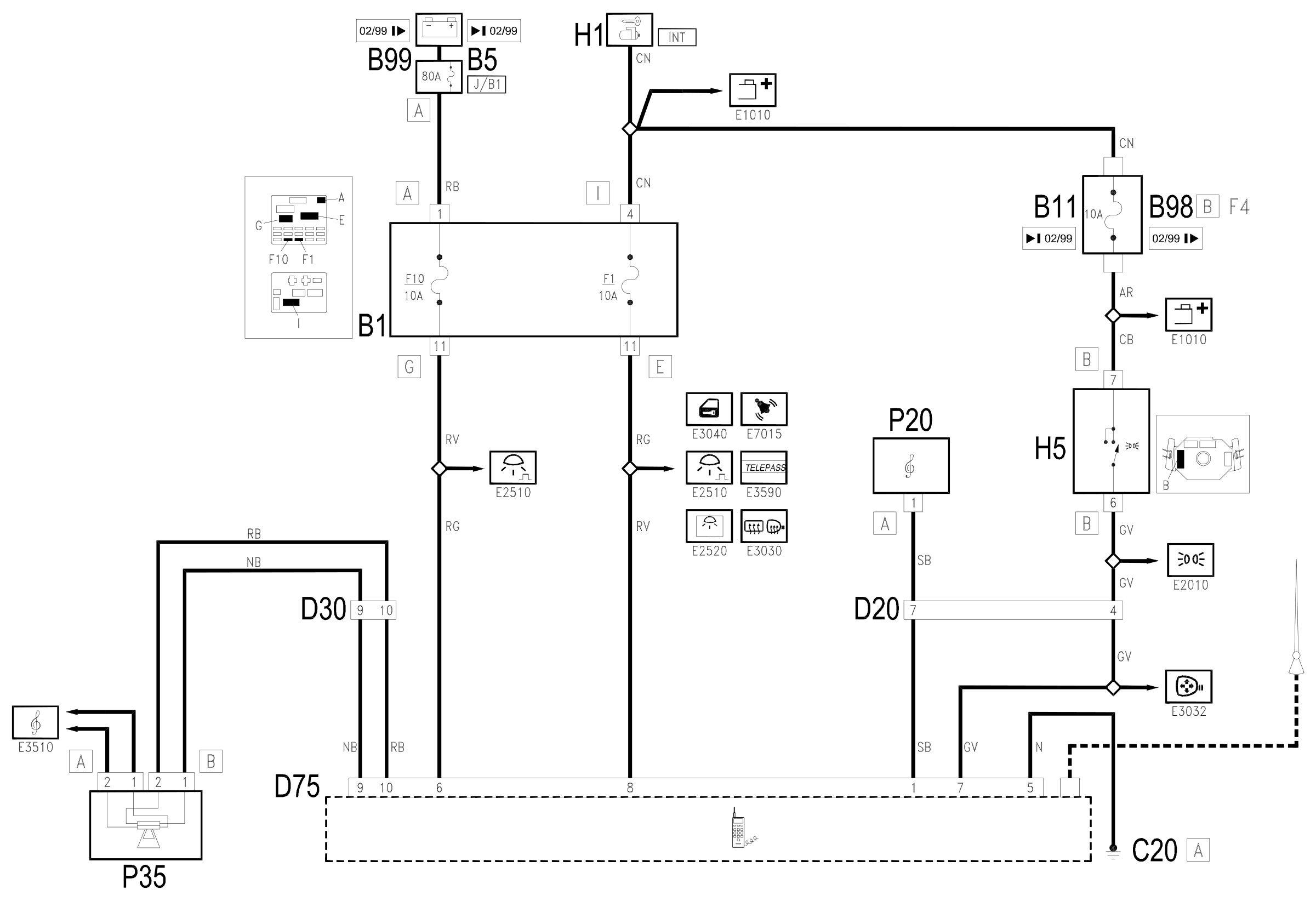 Wiring diagram E3580 MOBILE TELEPHONE ARRANGEMENT