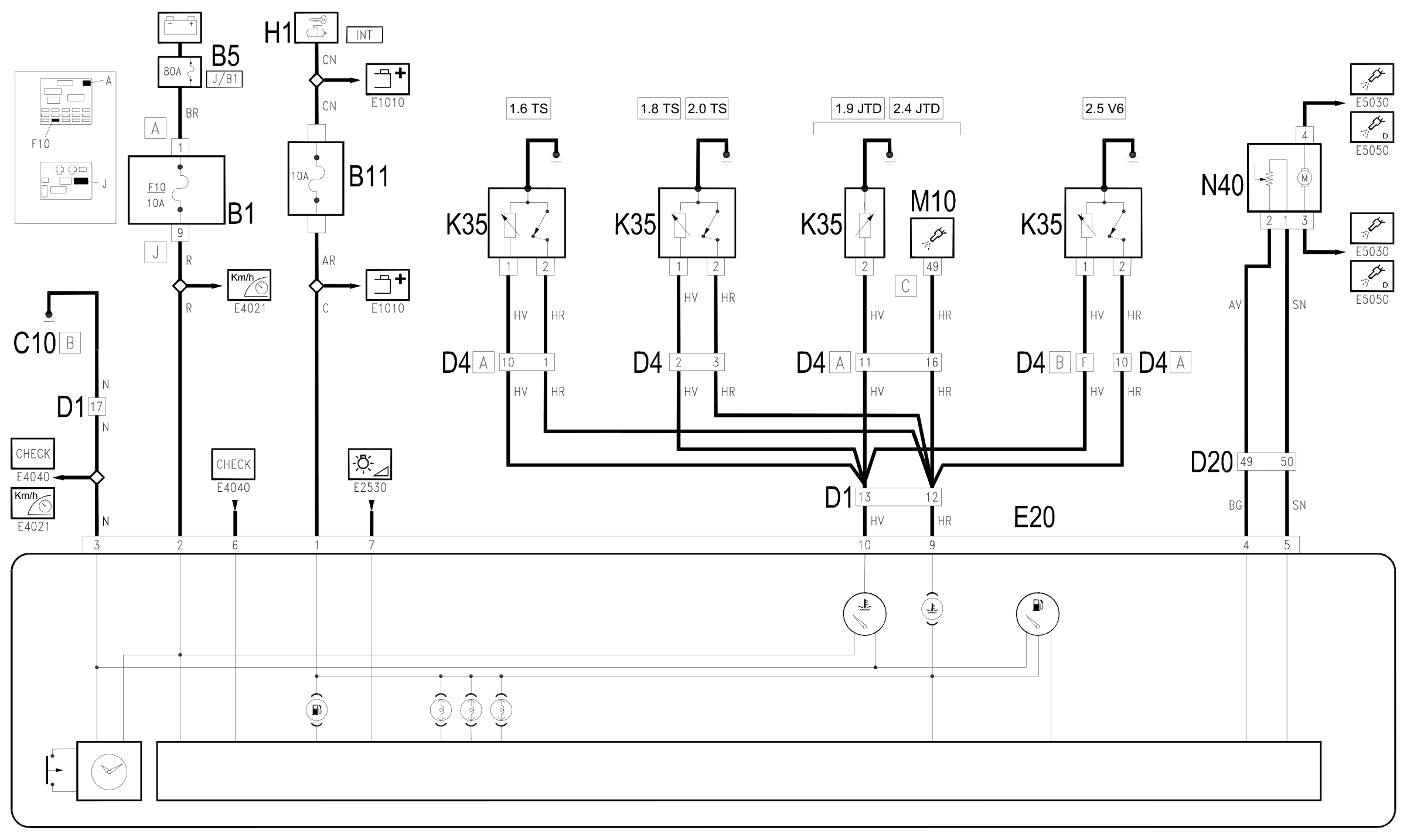 Wiring diagram E4023 AUXILIARY INSTRUMENT(DASHBOARD CENTRE)