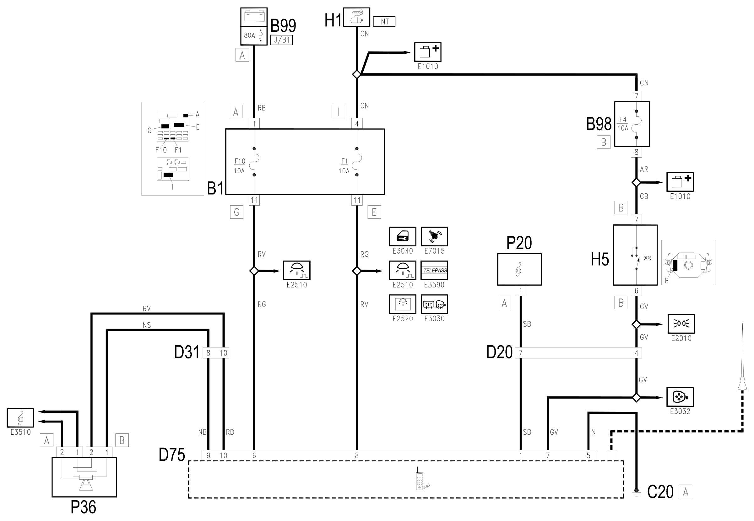 Wiring diagram E3580 MOBILE TELEPHONE ARRANGEMENT