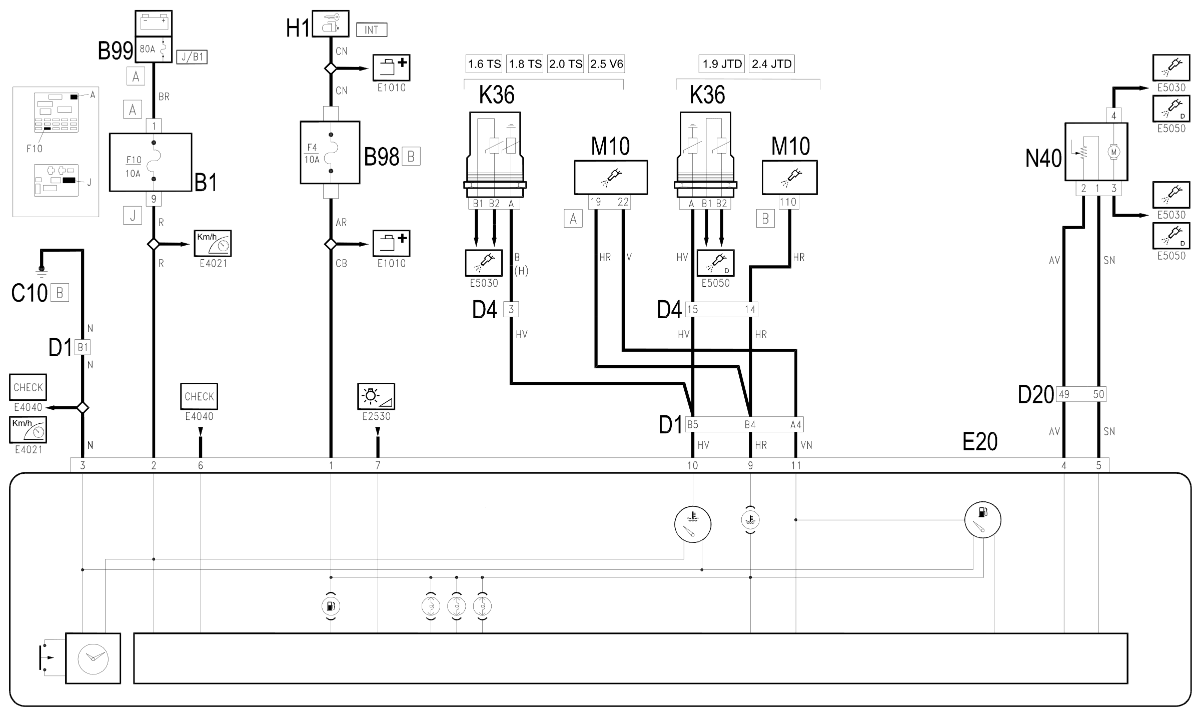 Wiring diagram E4023 AUXILIARY INSTRUMENT(DASHBOARD CENTRE)