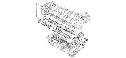 CAMSHAFT (1) IN CAMSHAFT HOUSINGS (2)