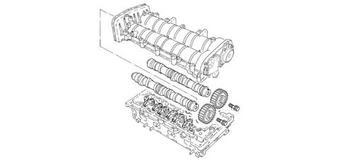 Camshaft (1) in top heads (2)
