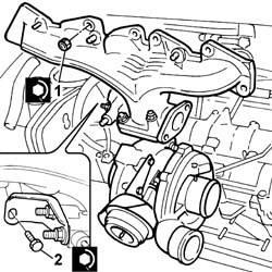 TURBOCHARGER - EXHAUST MANIFOLD - HOSE CONNECTED TO EXHAUST PIPE - R.R.