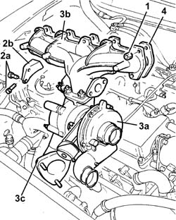 TURBOCHARGER - EXHAUST MANIFOLD - HOSE CONNECTED TO EXHAUST PIPE - R.R.